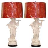 Pair of glazed Asian figures on custom bases made into lamps