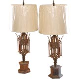 Pair of tole gothic style lamps