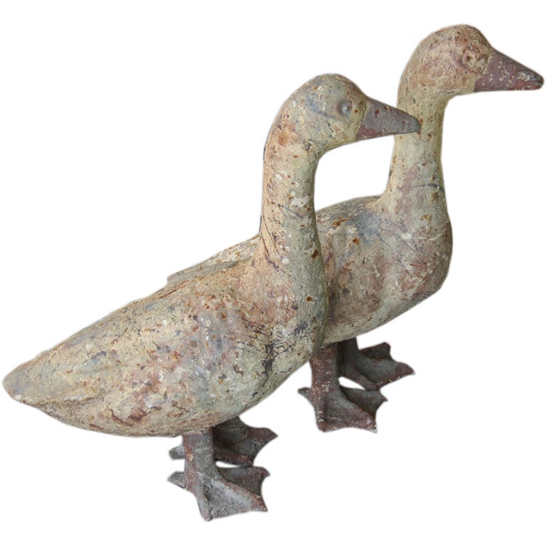 Pair of cast iron geese