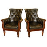 Pair of English Regency leather chairs