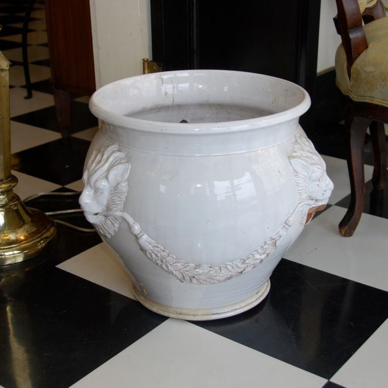 Ceramic garden urn from France.  Glazed terra cotta