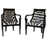 Pair of Ebonized Chairs with Zebra Hide by Maurice Jallot