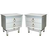 Pair of White Lacquer Nightstands with Brass Hardware