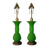 Pair of Green Murano Opaline Lamps