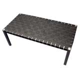 Vintage Woven leather and Steel Bench