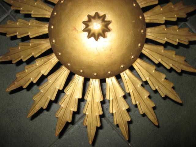 Single Gold Tole Sunburst Ceiling Light / Sconce