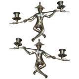Pair of Solid Brass Chinese Figurines Sconces