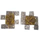 Pair of  Murano Amber and Clear Sculptural  Sconces