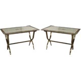 Pair Bronze and Inlaid Stone side Tables/ Coffee table