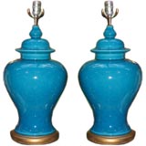 Crackled Turquoise Blue Ceramic Table Lamps