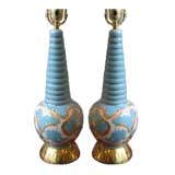 Pair of Turquoise and 14K gold Table Lamps