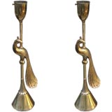 Vintage Pair of Brass Peacock Rembrandt Table Lamps