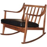 Mid Century Modern Rocking Chair with Black Leather Cushion