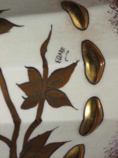 Hand painted Ceramic Lamps with Goldleafed Floral Detail, signed