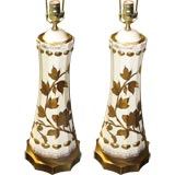 Hand painted Ceramic Lamps with Goldleafed Floral Detail, signed