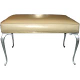 Hollywood Regency Leather Bench with Brushed Chrome Legs