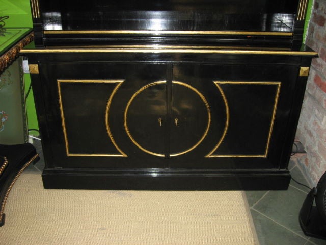 Jansen Black Lacquer Bookcase, stamped