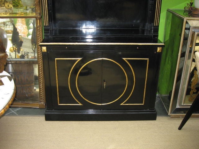 Jansen Black Lacquer Bookcase, stamped