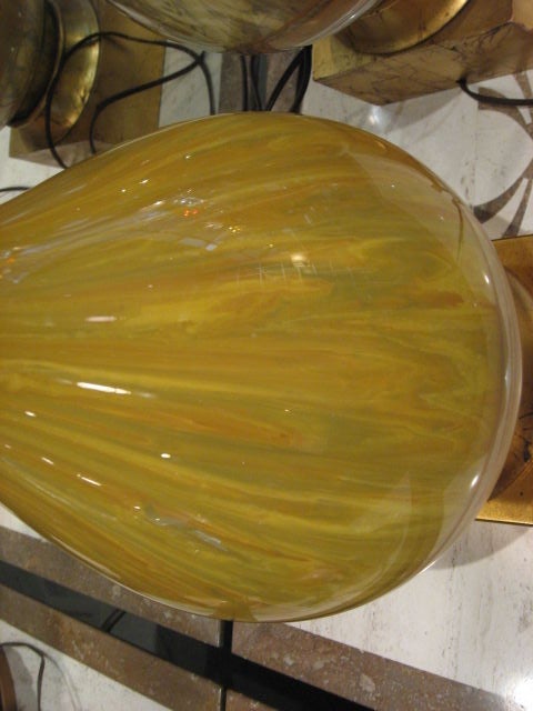Frederick Cooper Lamp in a great yellow hue with gold leaf base  detail. Similar lamp is available in comparable color.