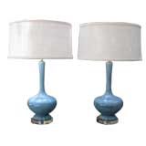 Pair of Blue Table Lamps with Lucite Base