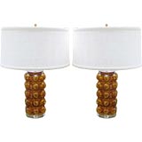 Pair of Amber Glass Table Lamps