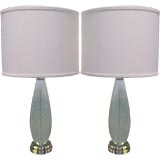Pair of Blue Table Lamps with Lucite Bases