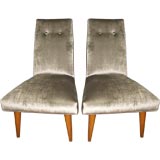 Pair of Petite Velvet Slipper Chairs