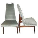 Pair of Gray Velvet High Back Chairs