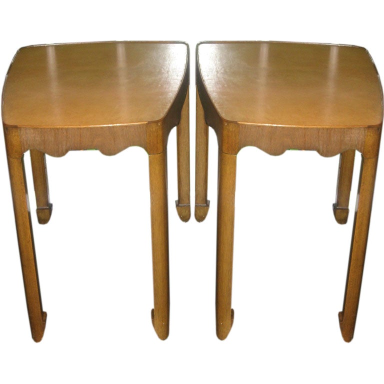 Pair of  Side Tables with Fruitwood an Leather Tops by Kittinger