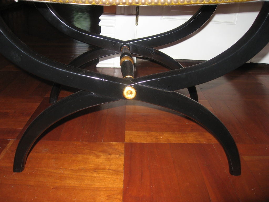 Jansen Black Lacquer Bench with Mohair Tufted Seat