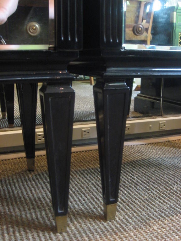 French Pair of Black Lacquer and  Mirrored Jansen Night / Side Tables