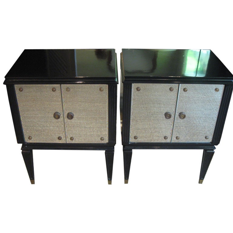 Pair of Black Lacquer and  Mirrored Jansen Night / Side Tables
