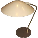 Lightolier Beige and Brown Enamel and Brass Desk Lamp