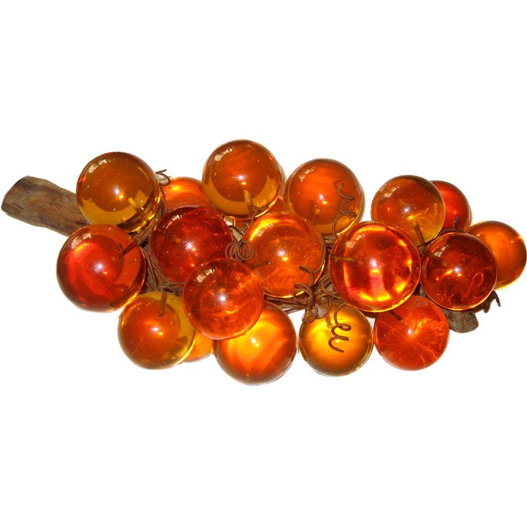 Amber Colored Decorative Lucite Grapes on Vine