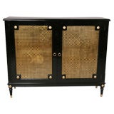 Regency Ebonized Narrow Cabinet with Brass Screen Doors