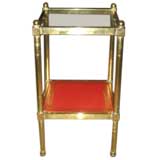 Brass and Red Leather Side Table
