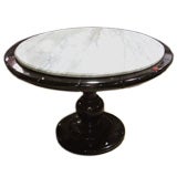 Black Lacquer Pedestal Center  Table with White Marble Top