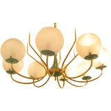 Brass and Opaline Glass Stilnovo Chandelier