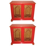 Pair of Red Lacquer Jansen Cabinets