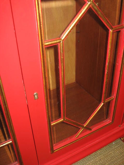 Pair of Red Lacquer Jansen Cabinets