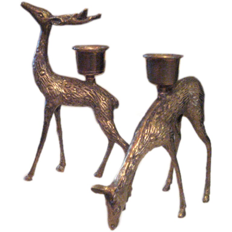 Pair of Brass Reindeer Candle Holders