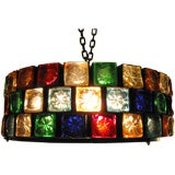 Large Round Chandelier with Mulit-Colored Glass Cubes