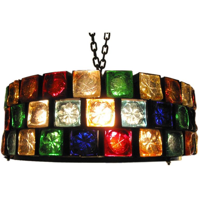 Large Round Chandelier with Mulit-Colored Glass Cubes at 1stDibs