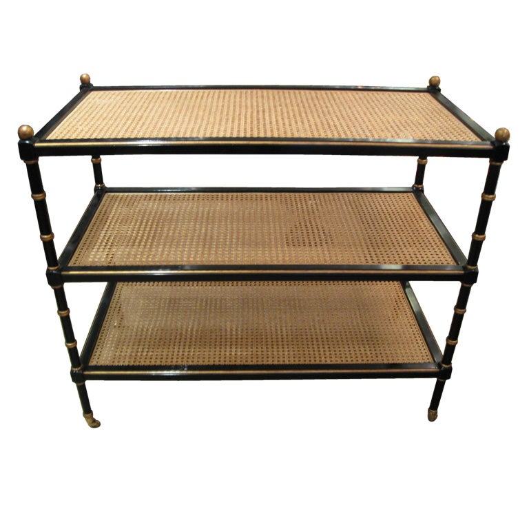 Ebonized Jansen Cane and Giltwood 3-Tiered etagere