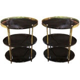 Pair of 3 Tiered Black Lacquer Tables