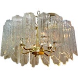 Fluted Crystal and Brass Chandelier