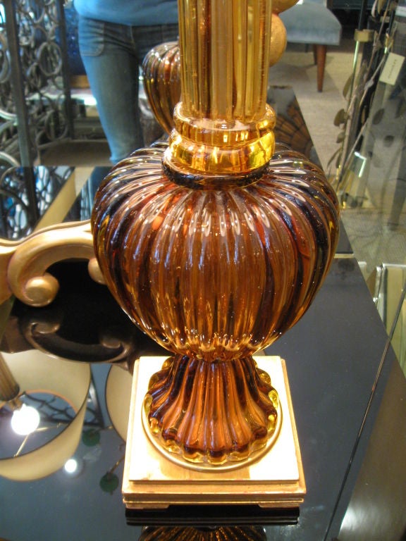 Pair of Murano Lamps with Parchment Shades