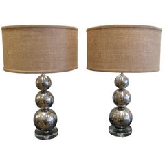 Vintage Pair of Steel and Lucite Ball Design Table Lamps