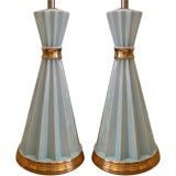 Pair of Robin Egg Blue and Brass Lamps