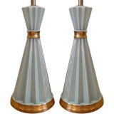 Pair of Robin Egg Blue and Brass Lamps